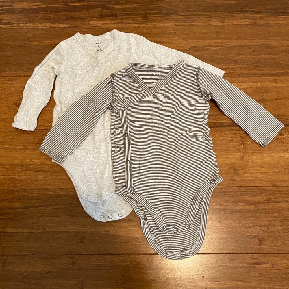 Carter Gray Long Sleeve Onesie Bodysuits, 2 Pack, Size 9 Months